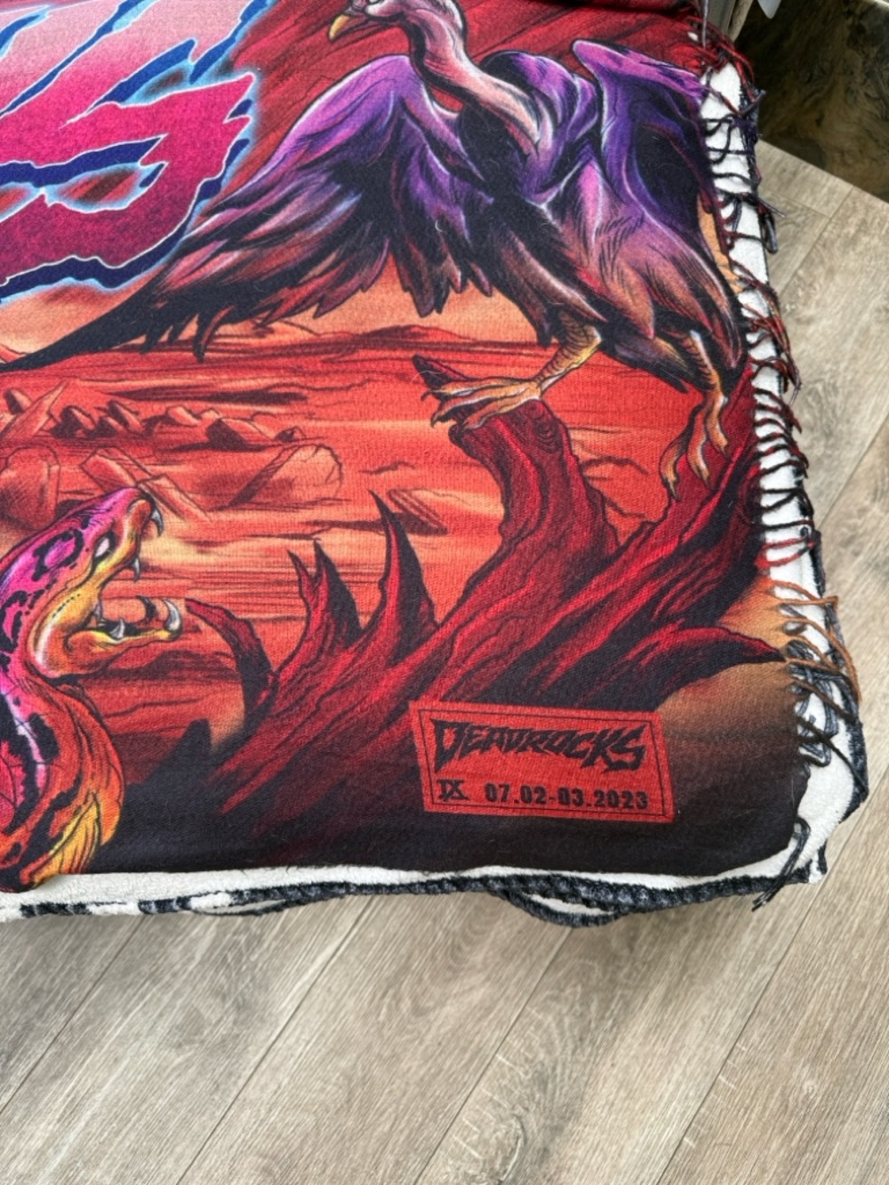 Rocks Graphic Fringe Throw Scarf in Red & Purple